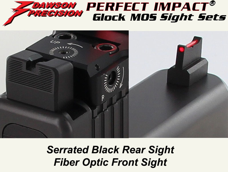 Dawson Precision Glock MOS Fixed Co-Witness Sight Set - Black Rear & Fiber Optic Front