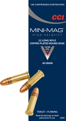 CCI Mini-Mag High Velocity 22 Long Rifle Ammo 40 Grain Copper Plated Round Nose